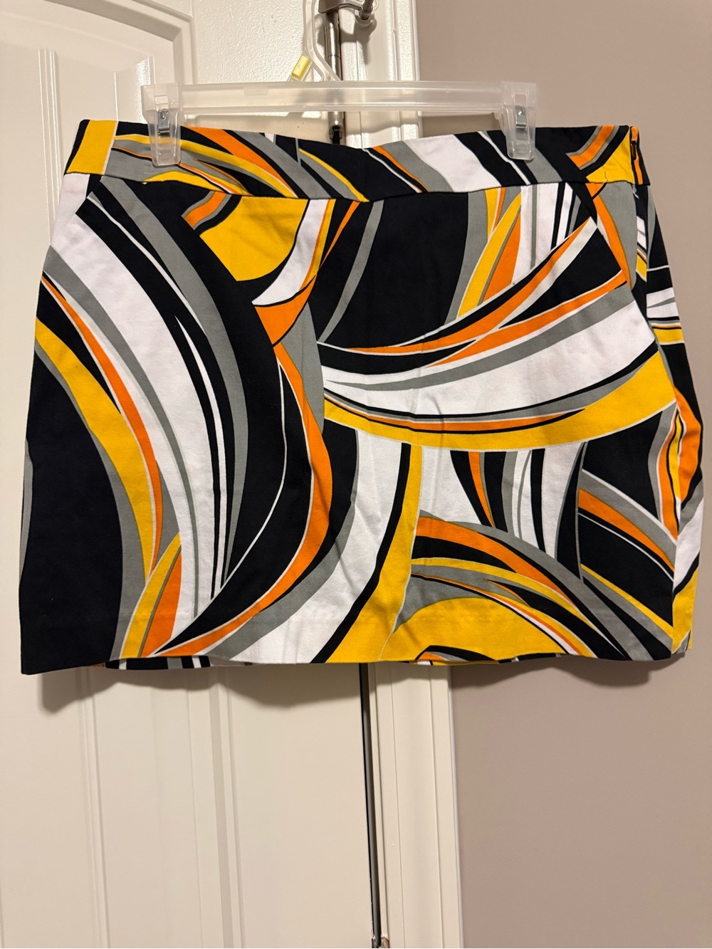 Loudmouth Bold Swirl Mini Skirt in Black, Yellow & Orange